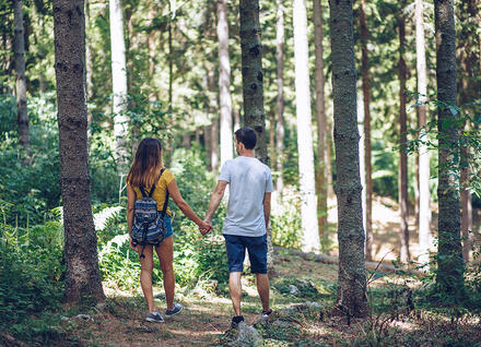 Young Couple Walking in the Woods Young Couple Walking in the Woods