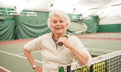 older Vermont woman at tennis court older Vermont woman at tennis court
