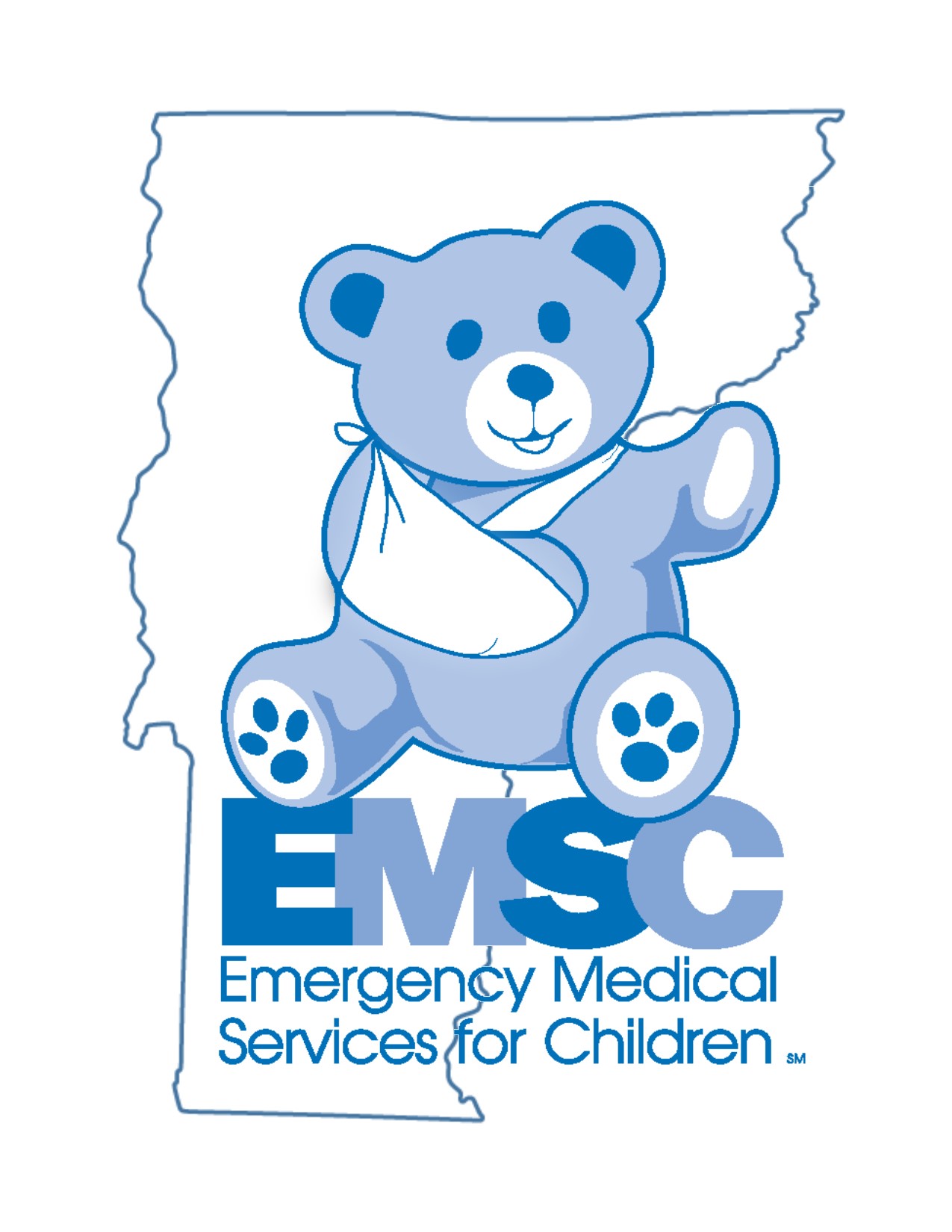 Emergency Medical Services for Children logo- a blue bear with an arm sling
