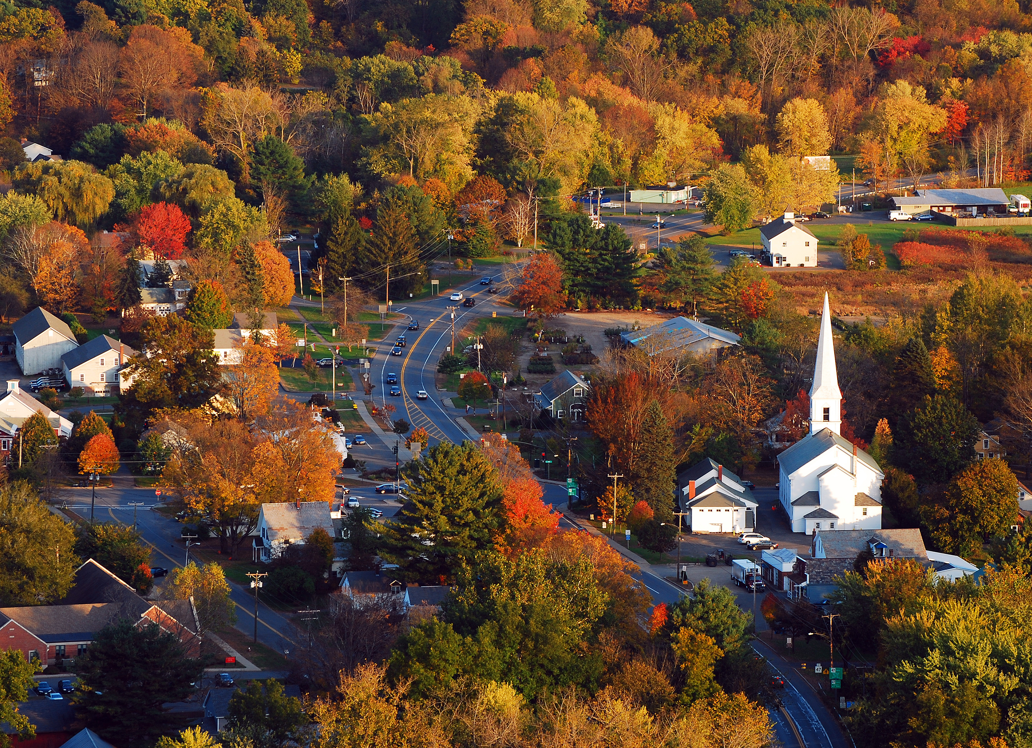 arial view of rural Vermont town