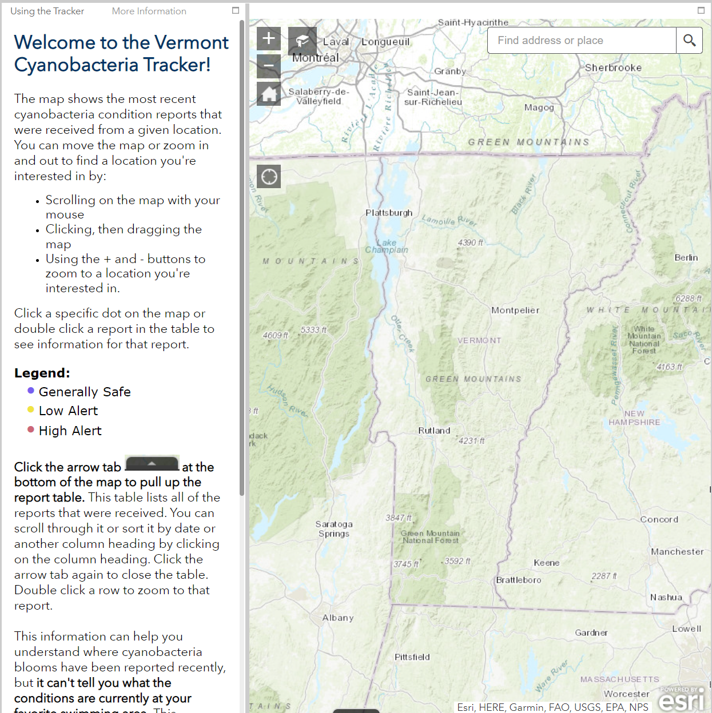 Screenshot of VDH's Cyanobacteria Tracker