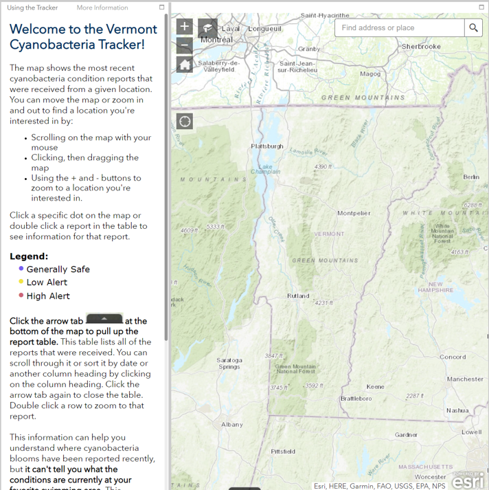 Screenshot of VDH's Cyanboacteria Tracker