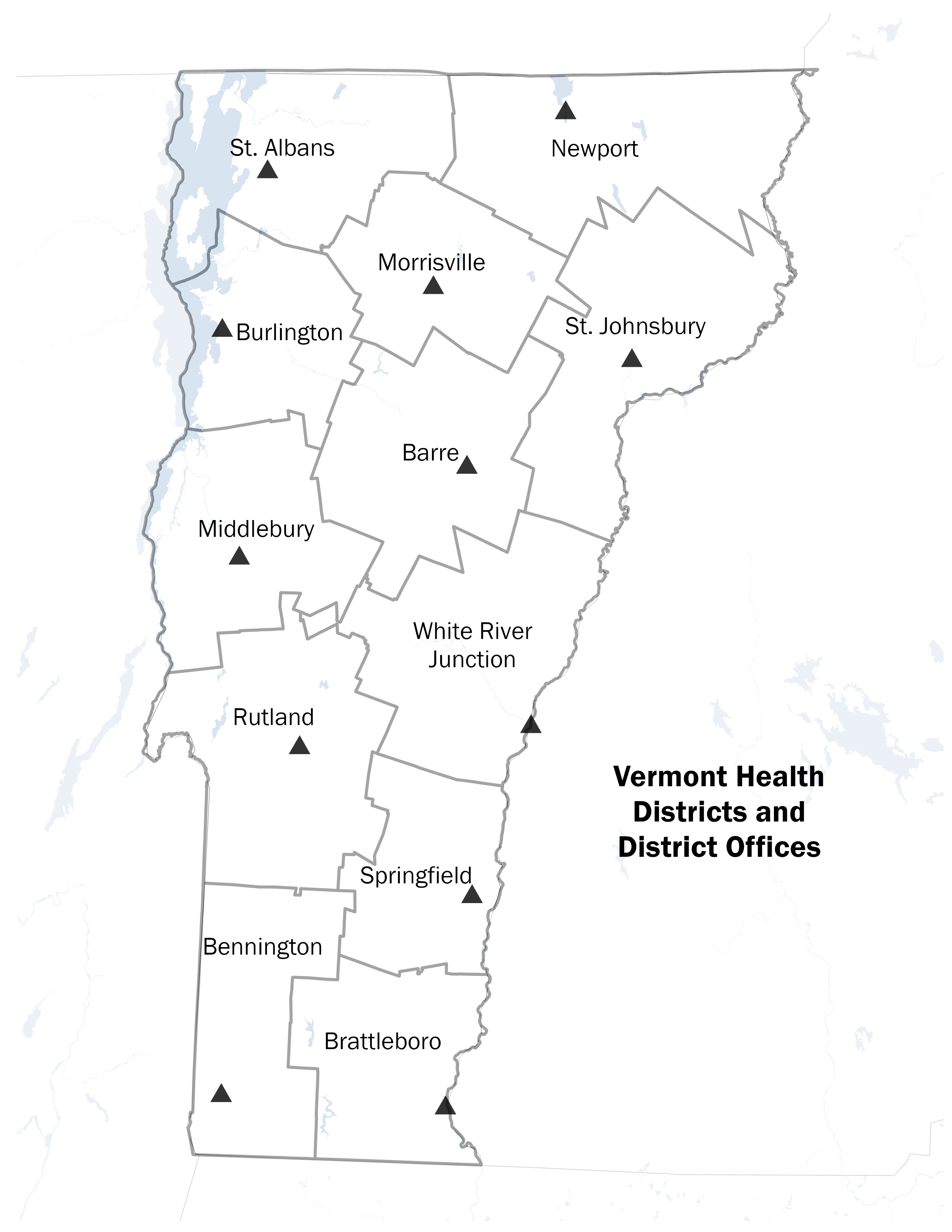 Map showing Vermont District Offices and district boundaries