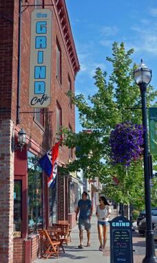 people on St. Albans downtown street