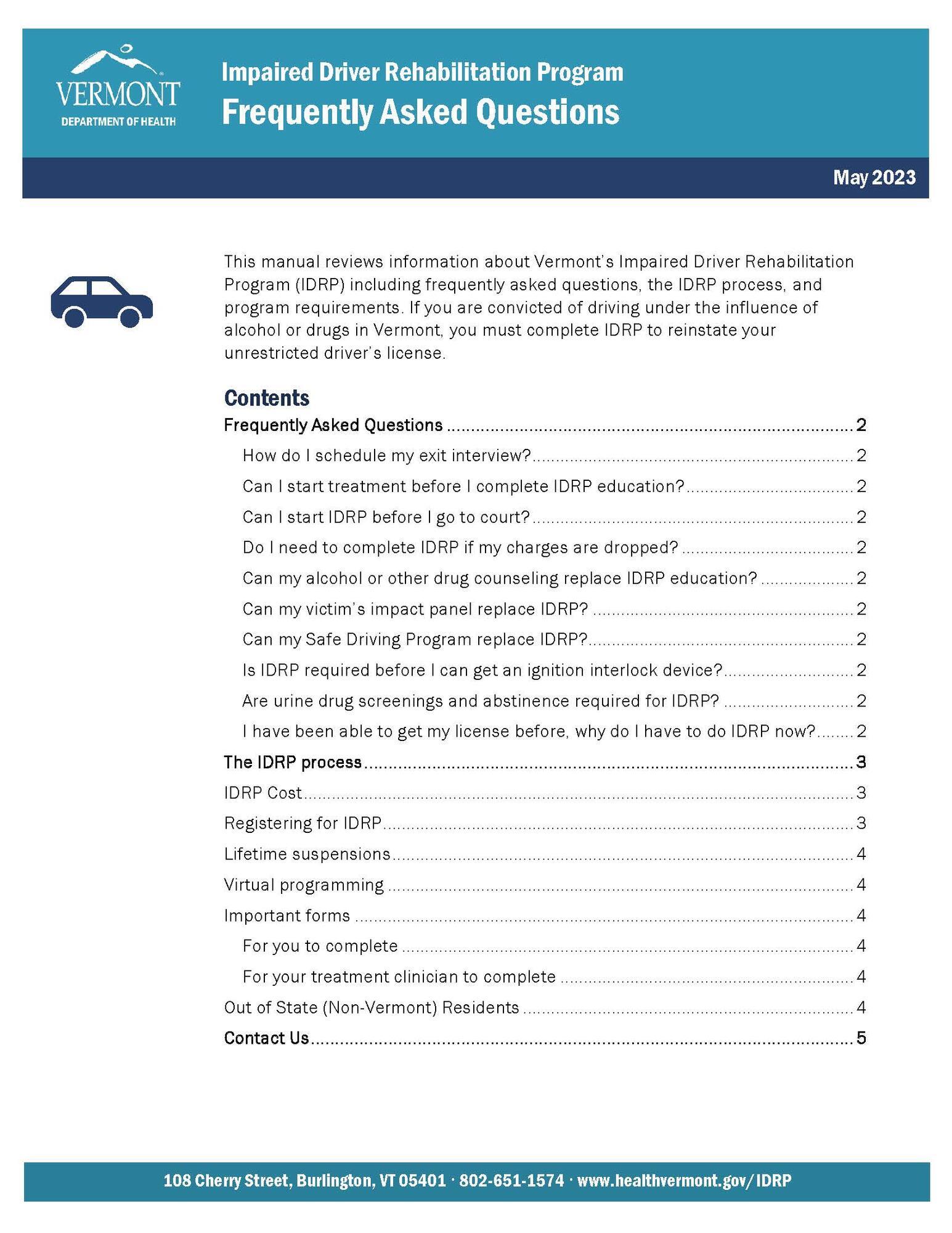 Cover of IDRP FAQ document