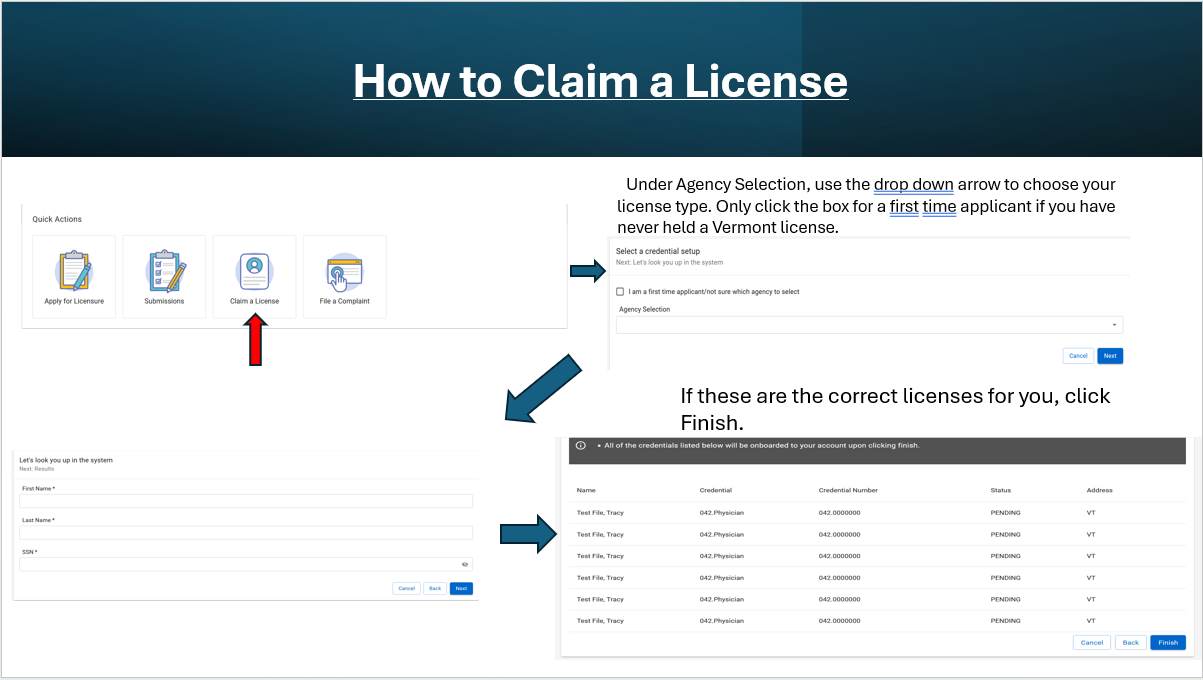 Directions for claiming a license