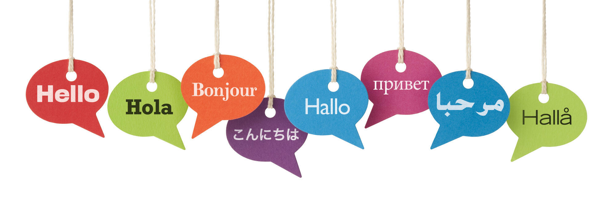 speech bubbles saying "hello" in different languages