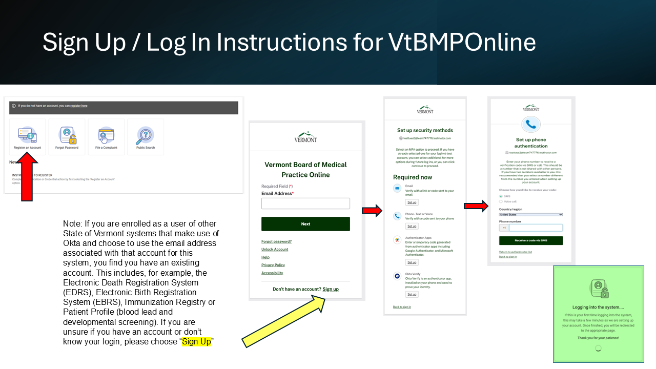 Instructions to create account in VtBMPOnline