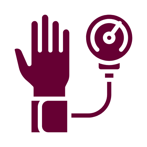 maroon hand with blood pressure cuff