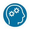 Icon graphic of human head with gears in the brain to show thinking