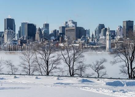 Montreal seen across river, in winter