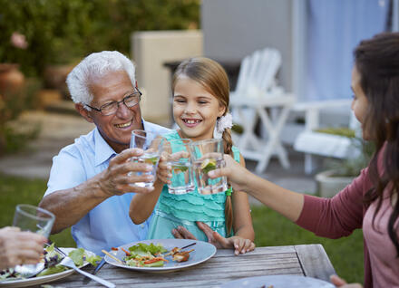 three generations drinking water three generations drinking water