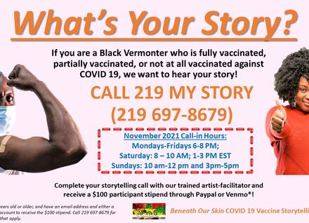 What's Your Story November call in poster for Black Vermonters