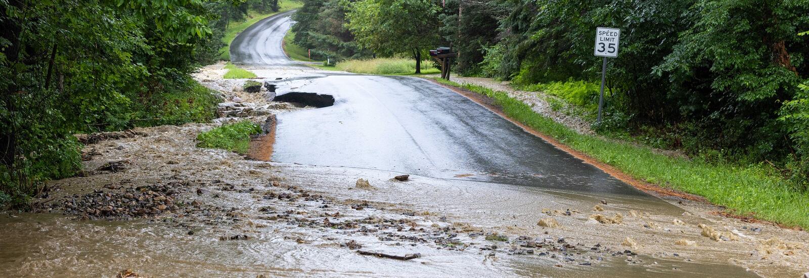 A flooded road in Windham, Vermont.