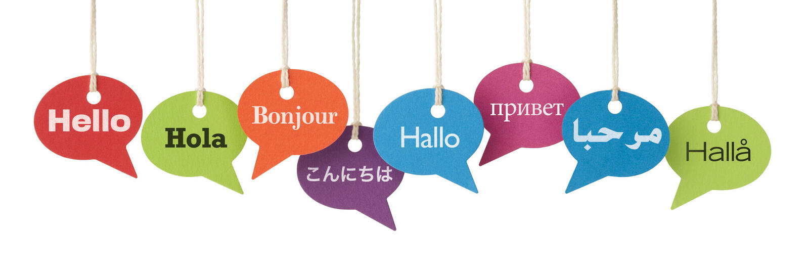 speech bubbles saying "hello" in different languages