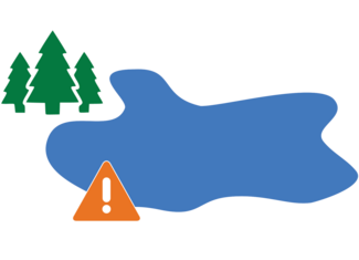 lake with a caution symbol