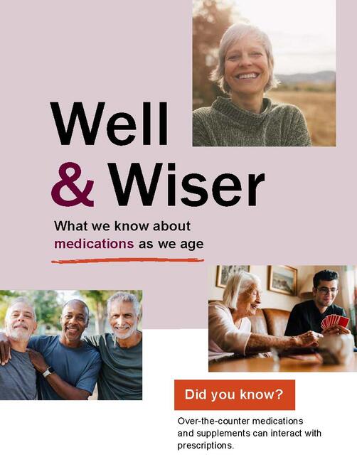 The cover of a brochure covering medication use and the aging body.