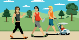 A pregnant woman and friends going for a walk