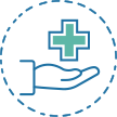 Icon of an open hand holding a health care logo